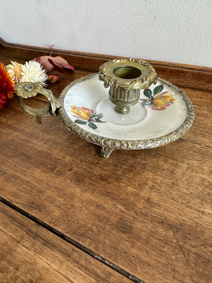 Bougeoir rat de cave en porcelaine et laiton