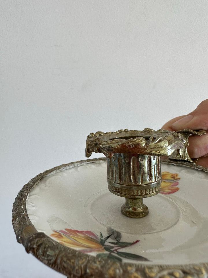 Bougeoir rat de cave en porcelaine et laiton