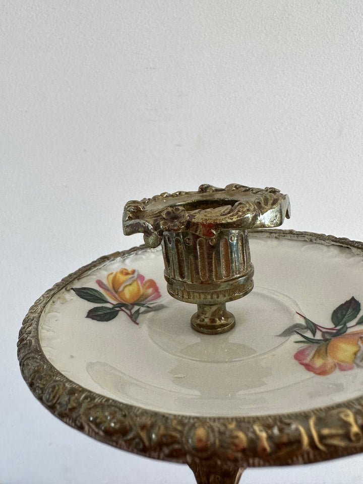 Bougeoir rat de cave en porcelaine et laiton