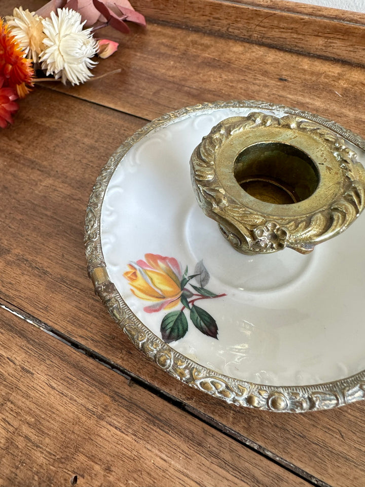 Bougeoir rat de cave en porcelaine et laiton