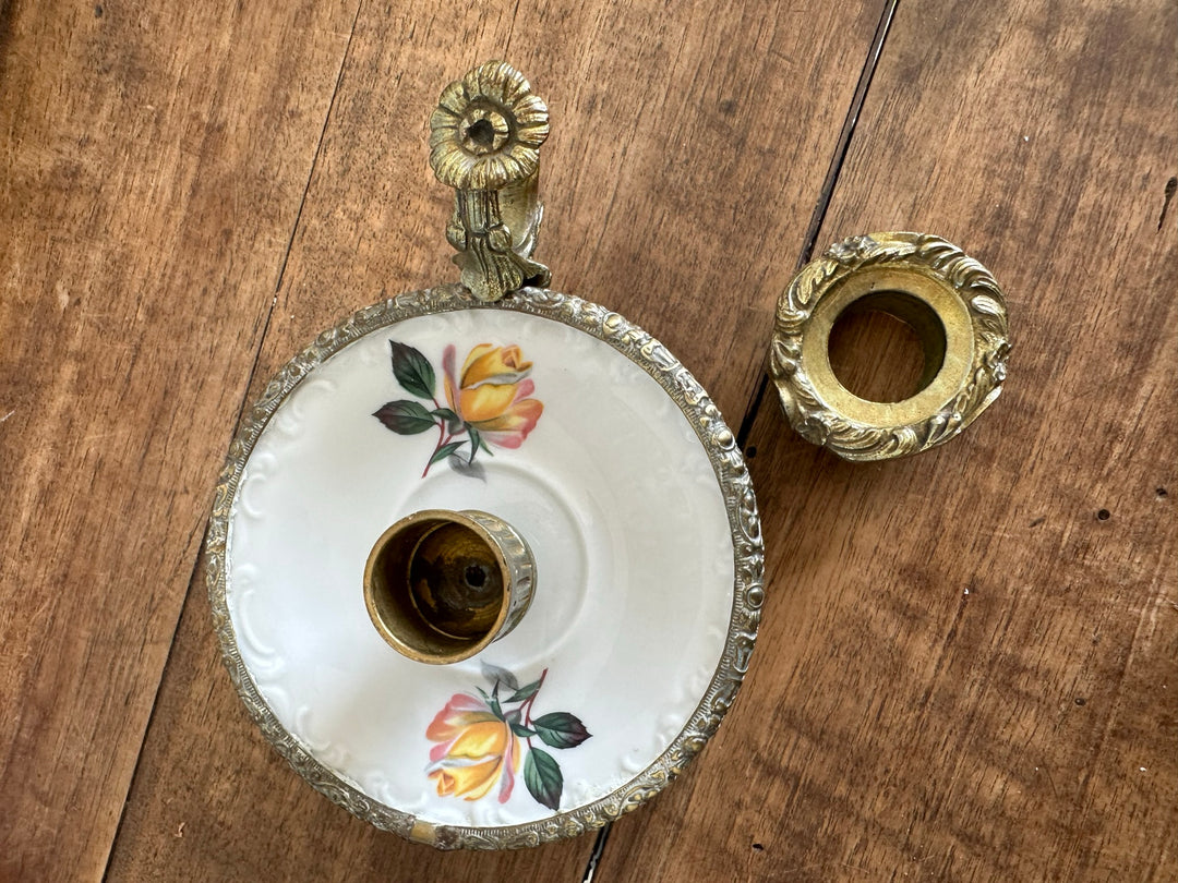 Bougeoir rat de cave en porcelaine et laiton