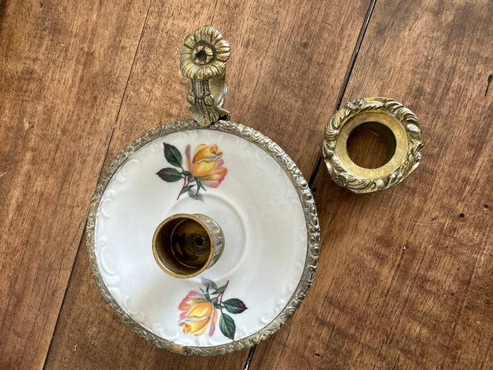 Bougeoir rat de cave en porcelaine et laiton