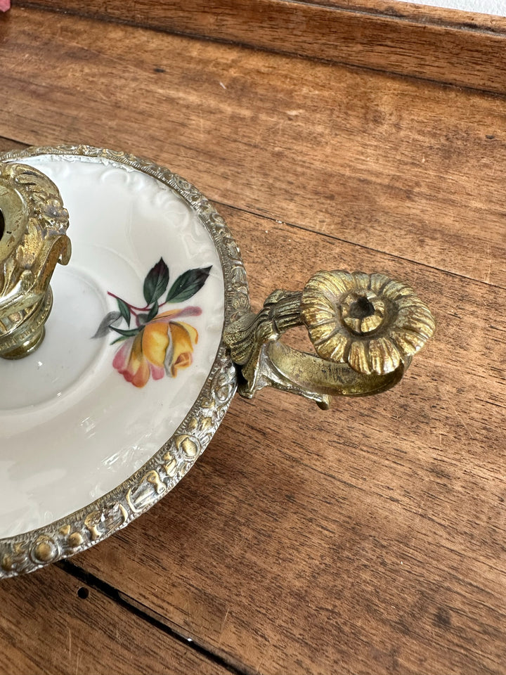 Bougeoir rat de cave en porcelaine et laiton