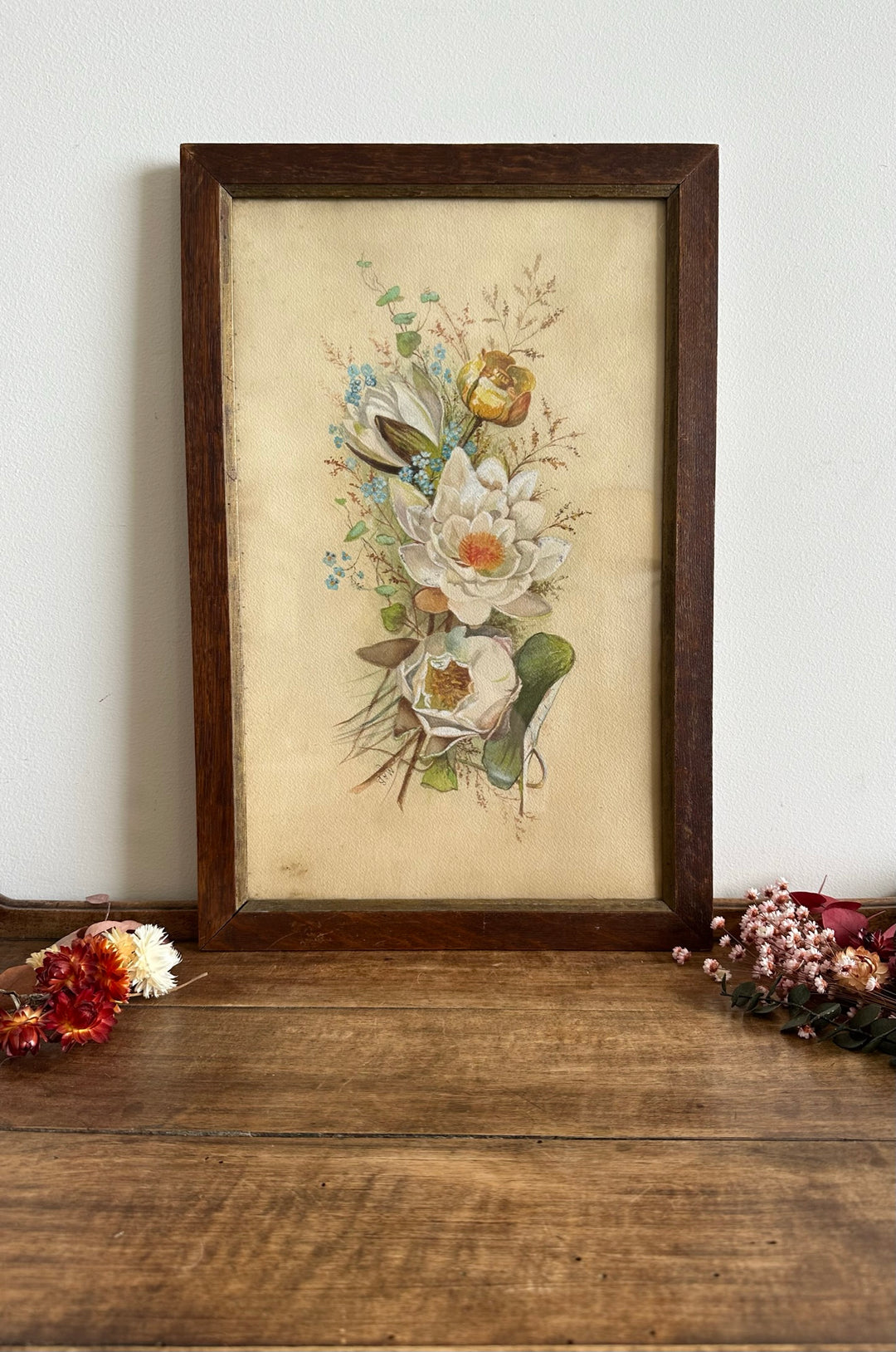 Aquarelle magnolia signée encadrée années 40-50
