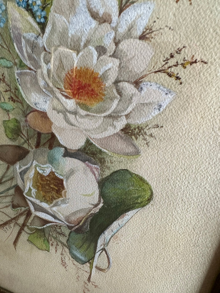 Aquarelle magnolia signée encadrée années 40-50