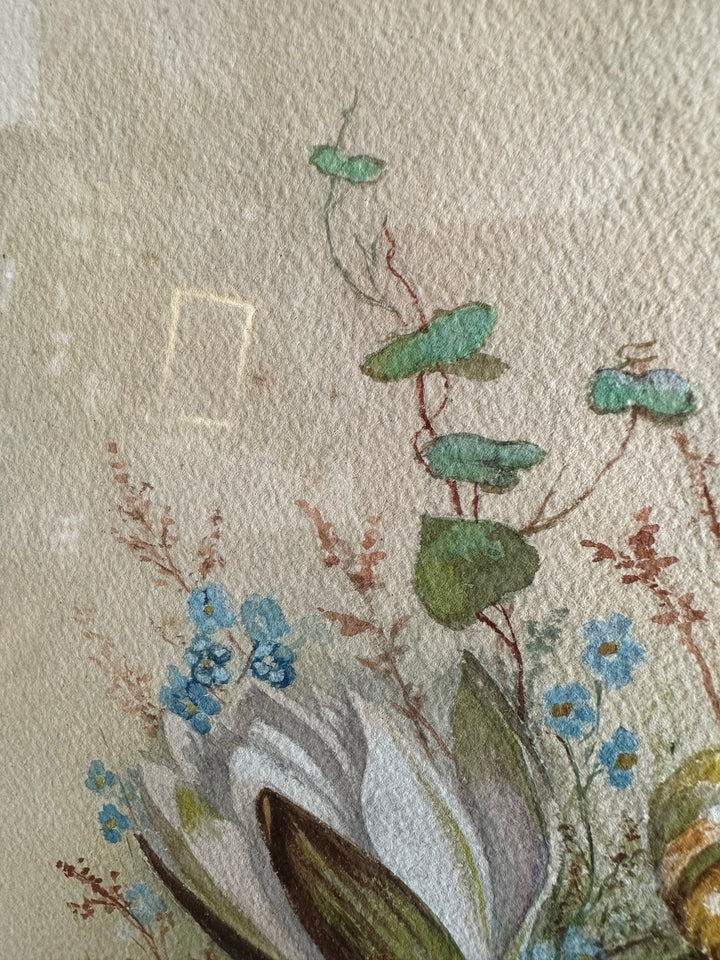 Aquarelle magnolia signée encadrée années 40-50