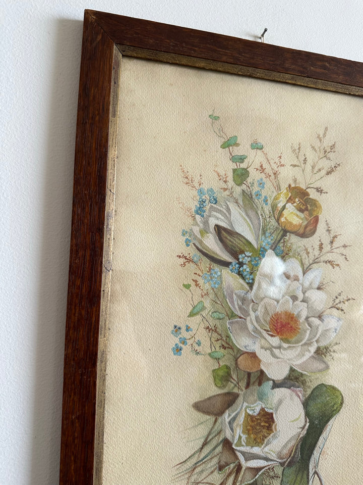Aquarelle magnolia signée encadrée années 40-50
