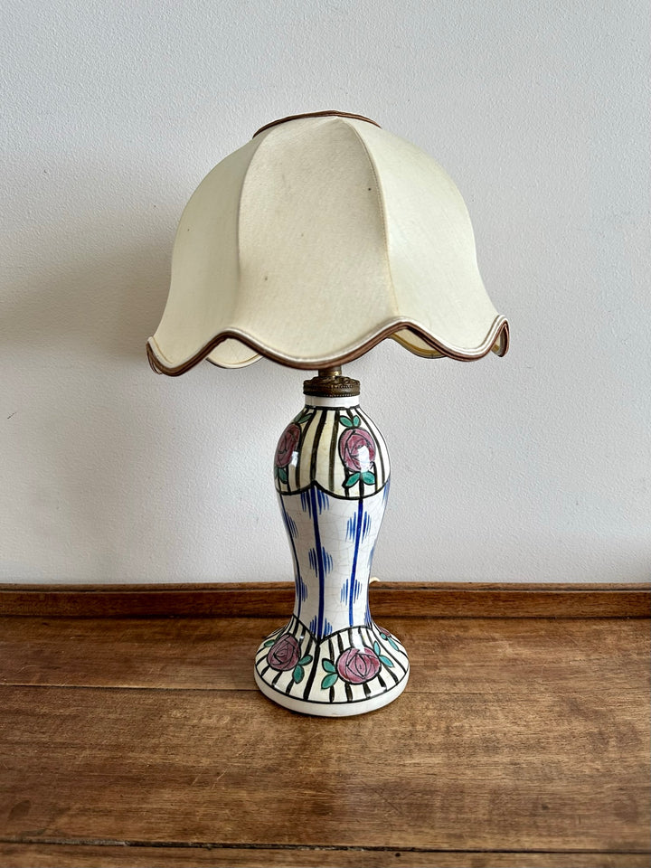 Lampe années 20 pied en céramique peinte à la main