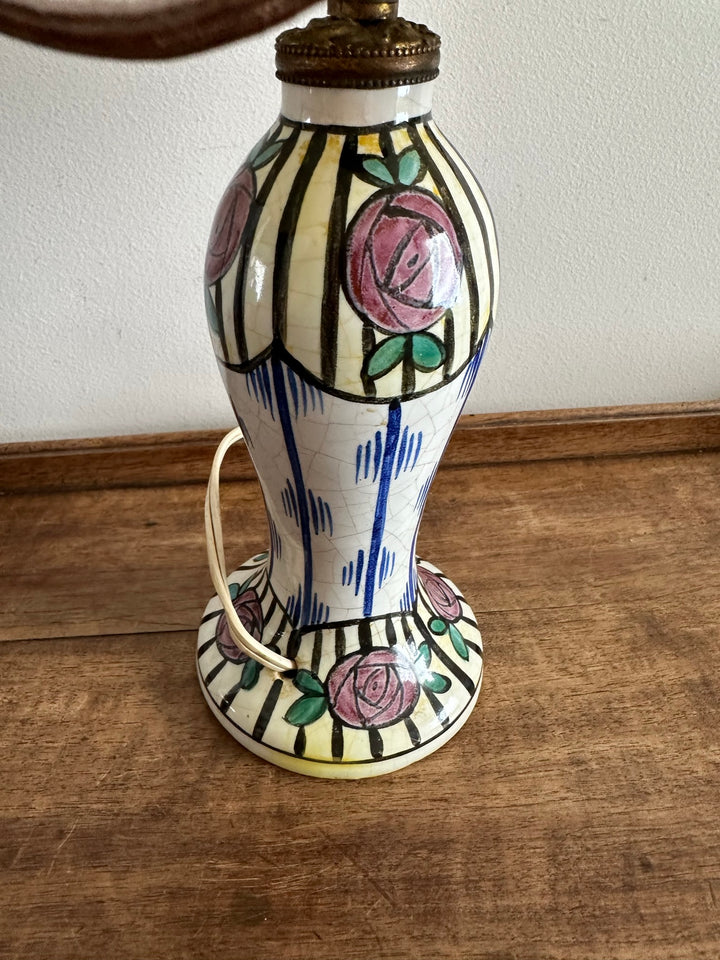 Lampe années 20 pied en céramique peinte à la main
