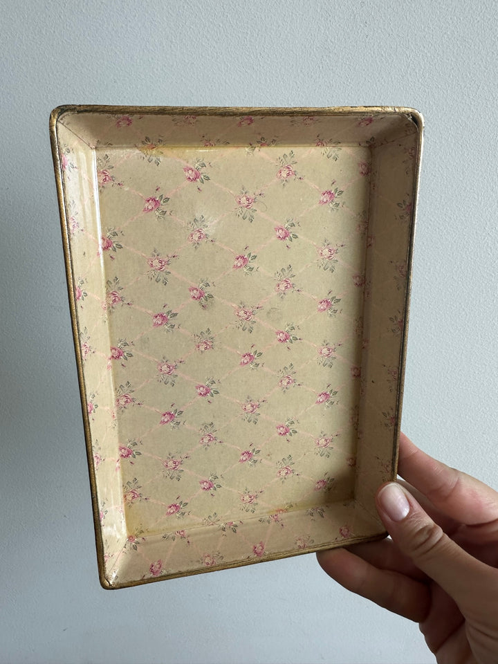 Coupelles plates rectangulaire en bois et vinyle motifs petites roses
