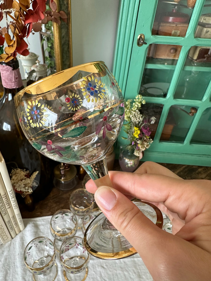 Verres à vin et à eau galon doré peints à la main