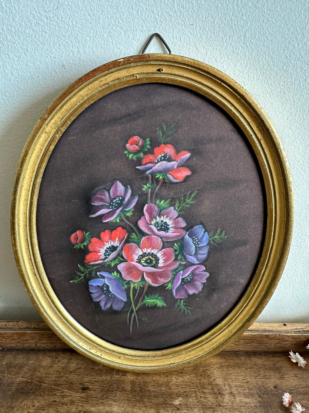 Peinture sur tissu encadrée année 1970