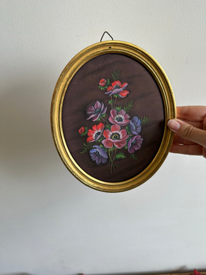 Peinture sur tissu encadrée année 1970