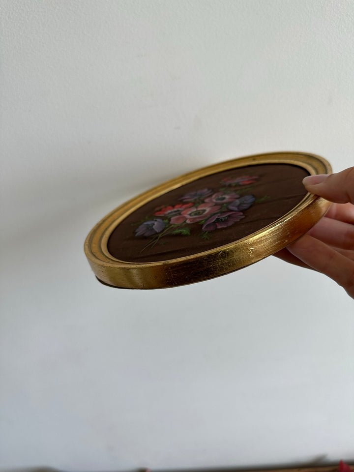 Peinture sur tissu encadrée année 1970