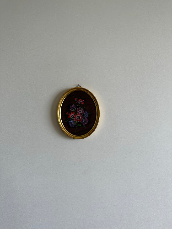 Peinture sur tissu encadrée année 1970