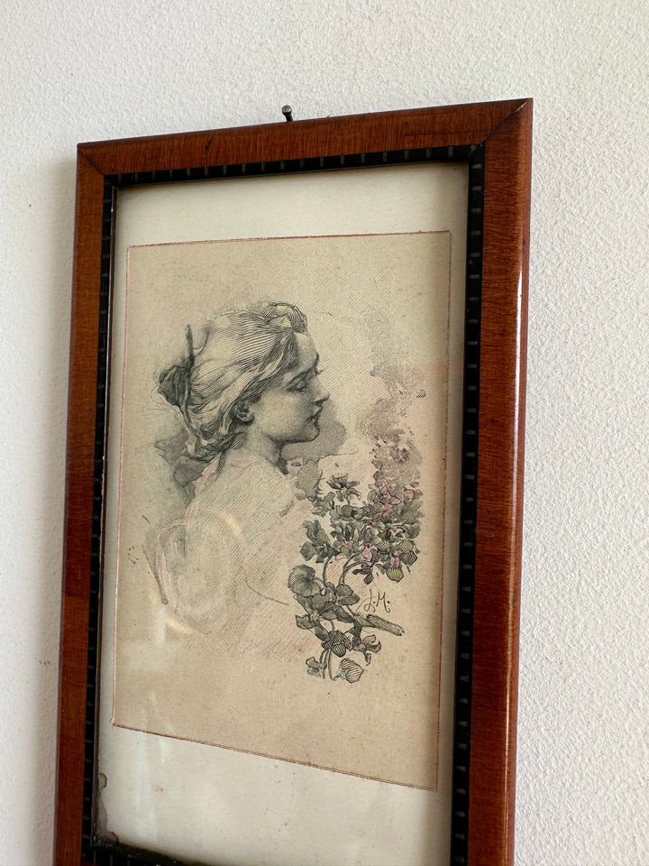 Jeune fille de profil signé L.M année 1900