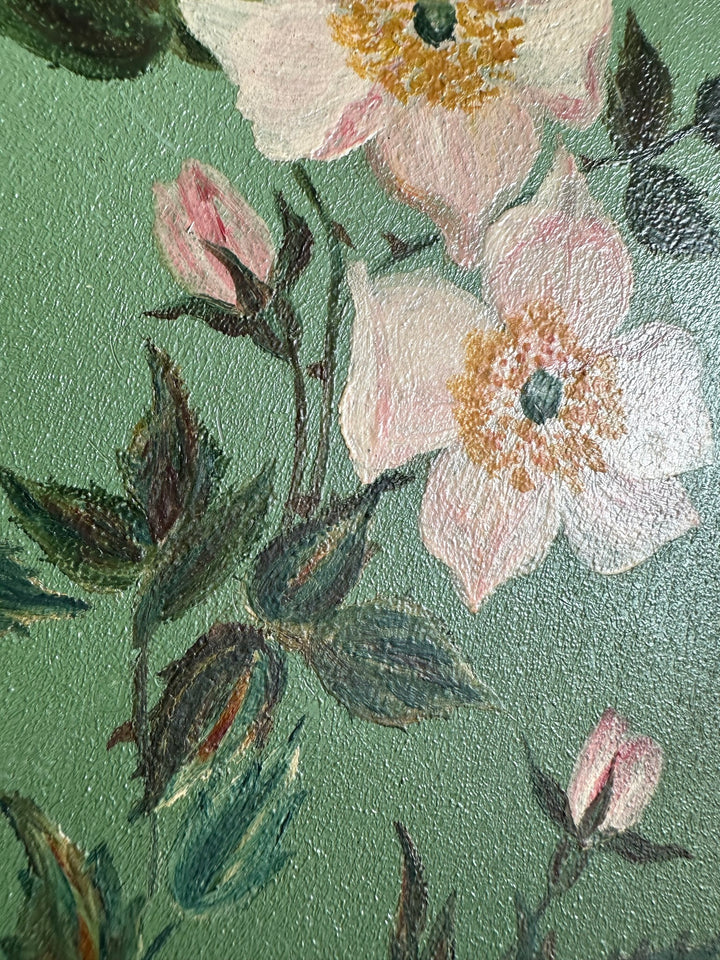 Peintures florales sur tôle fond vert