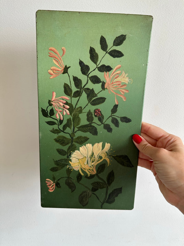Peintures florales sur tôle fond vert
