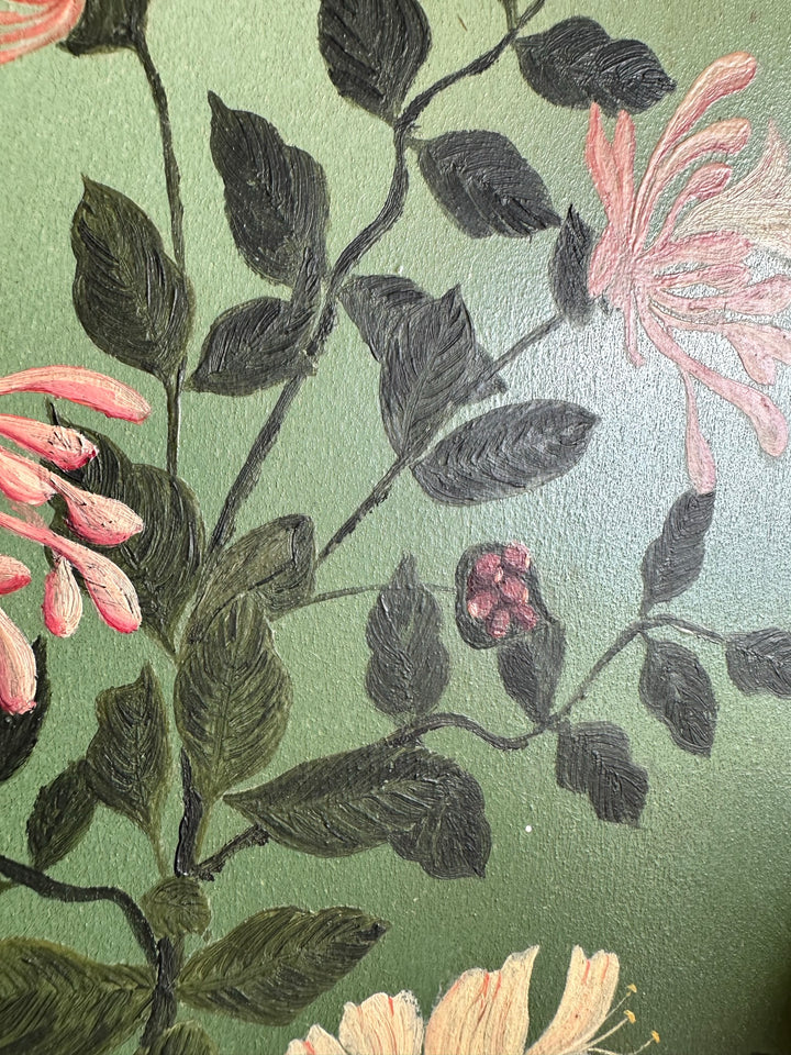 Peintures florales sur tôle fond vert