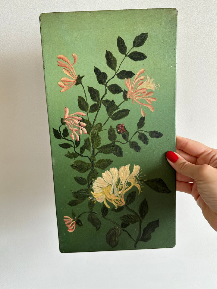 Peintures florales sur tôle fond vert