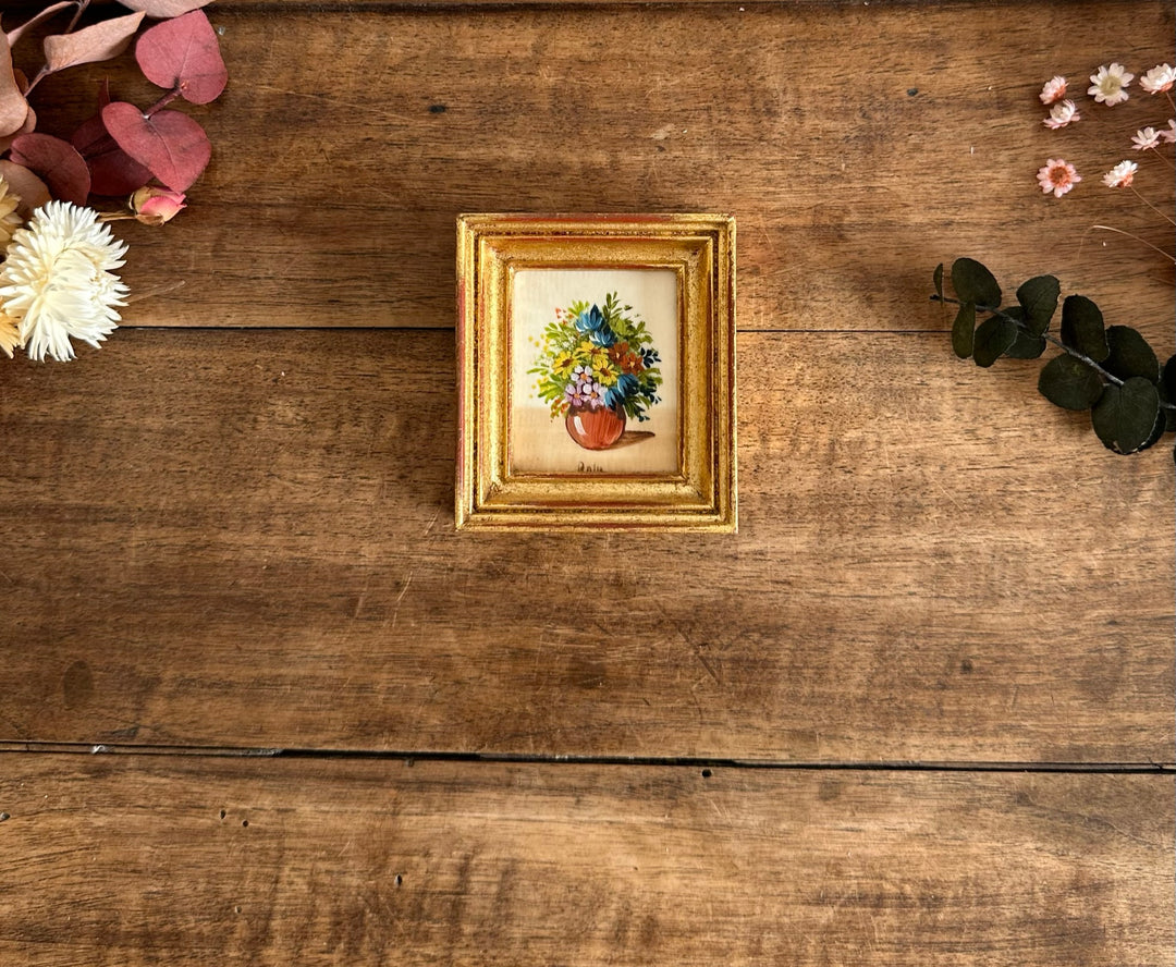 Peinture bouquet de fleurs signée encadrée taille S