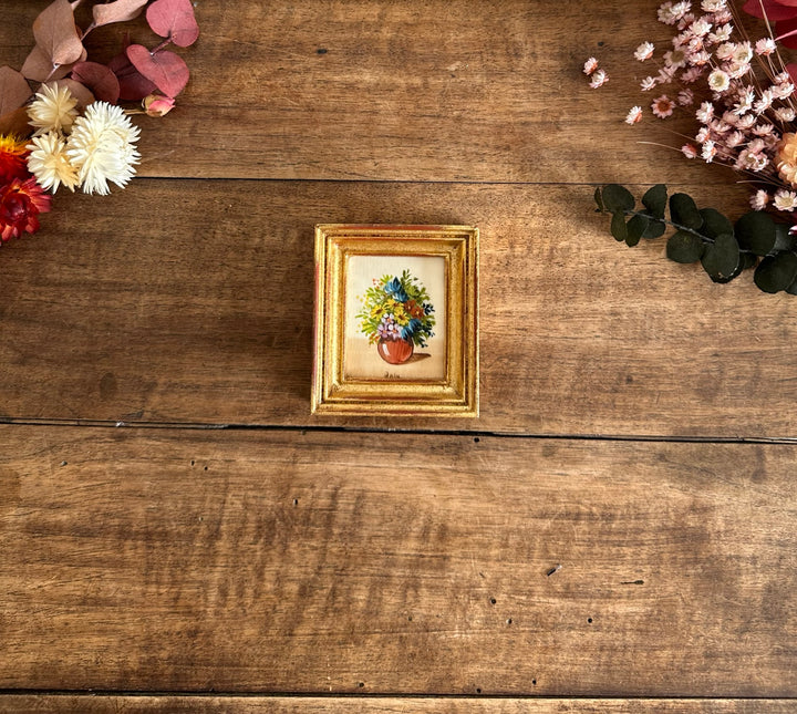 Peinture bouquet de fleurs signée encadrée taille S