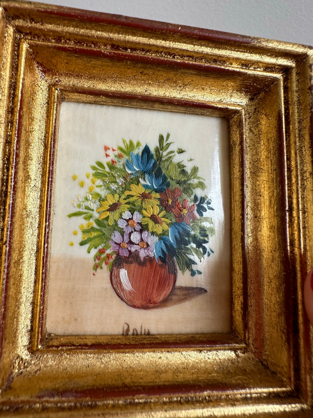 Peinture bouquet de fleurs signée encadrée taille S