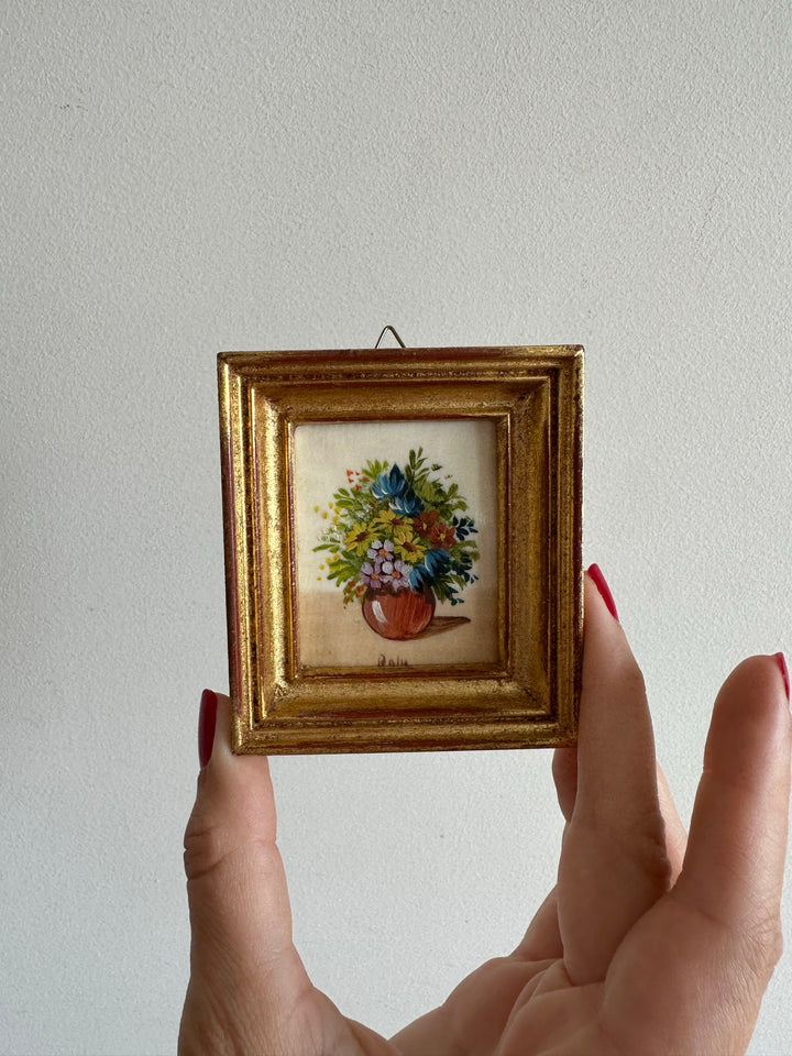 Peinture bouquet de fleurs signée encadrée taille S