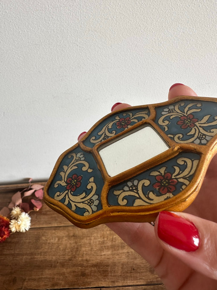 Miroir émaillé péruvien bleu et or