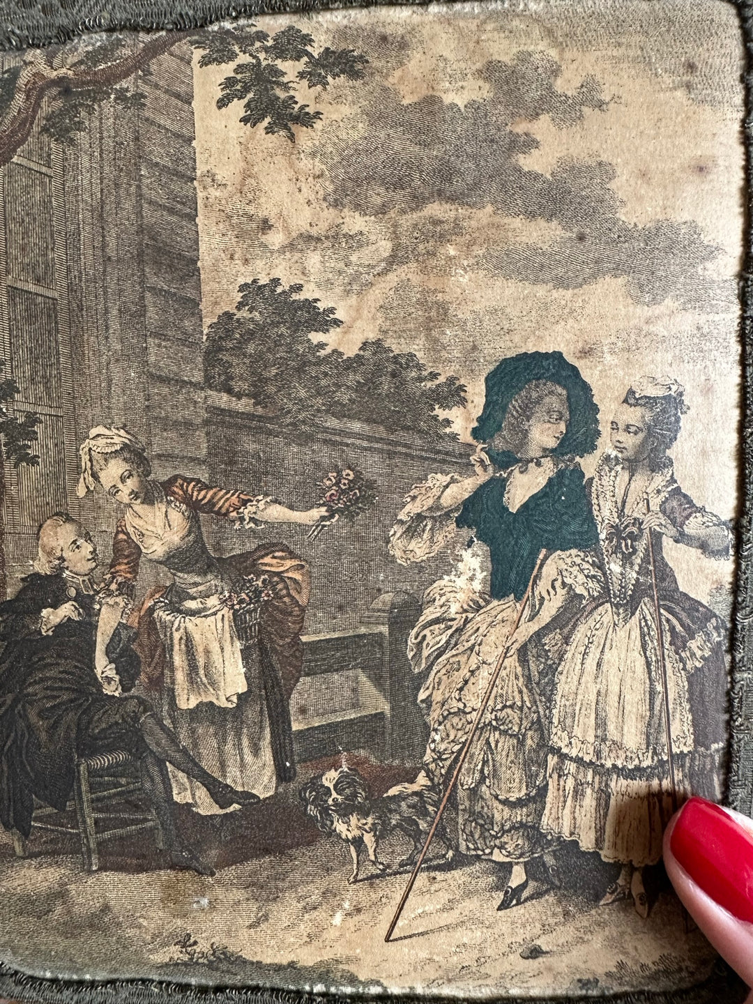 Boite à chocolat en carton et tissu représentation de scène d'époque XIXème