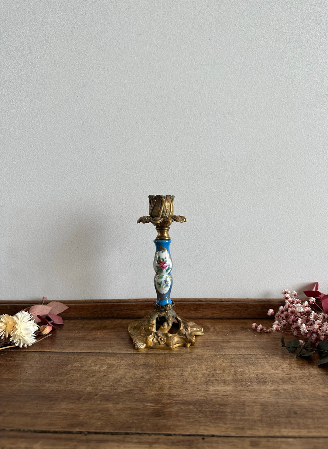 Bougeoir en bronze et porcelaine peinte XIXème