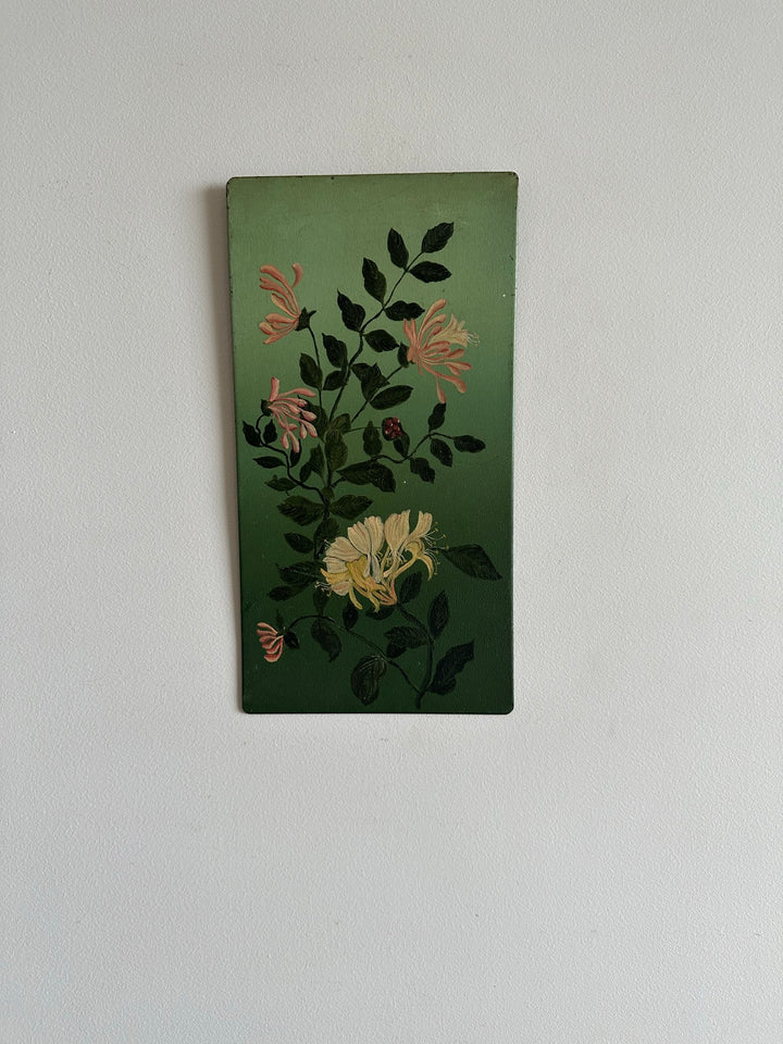 Peintures florales sur tôle fond vert