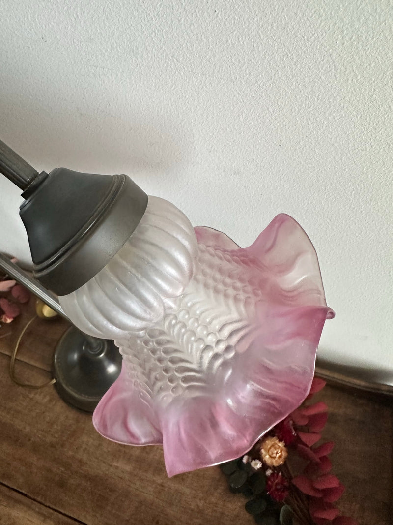 Lampe col de cygne globe en verre dépoli rose