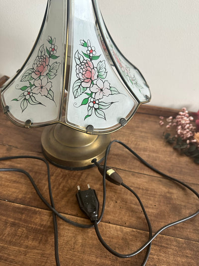 Lampe style tiffany en laiton et globe convexe années 60