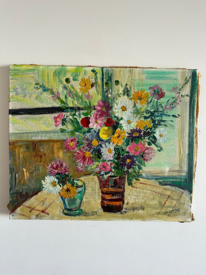 Peinture sur toile bouquet de fleurs posé sur une table