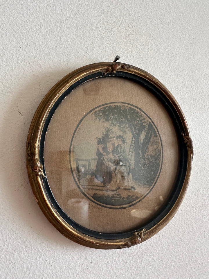 Gravure d'époque ronde cadre en bois napoléon III