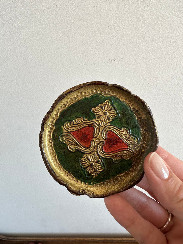 Sous verre en bois florentin or et vert x 6