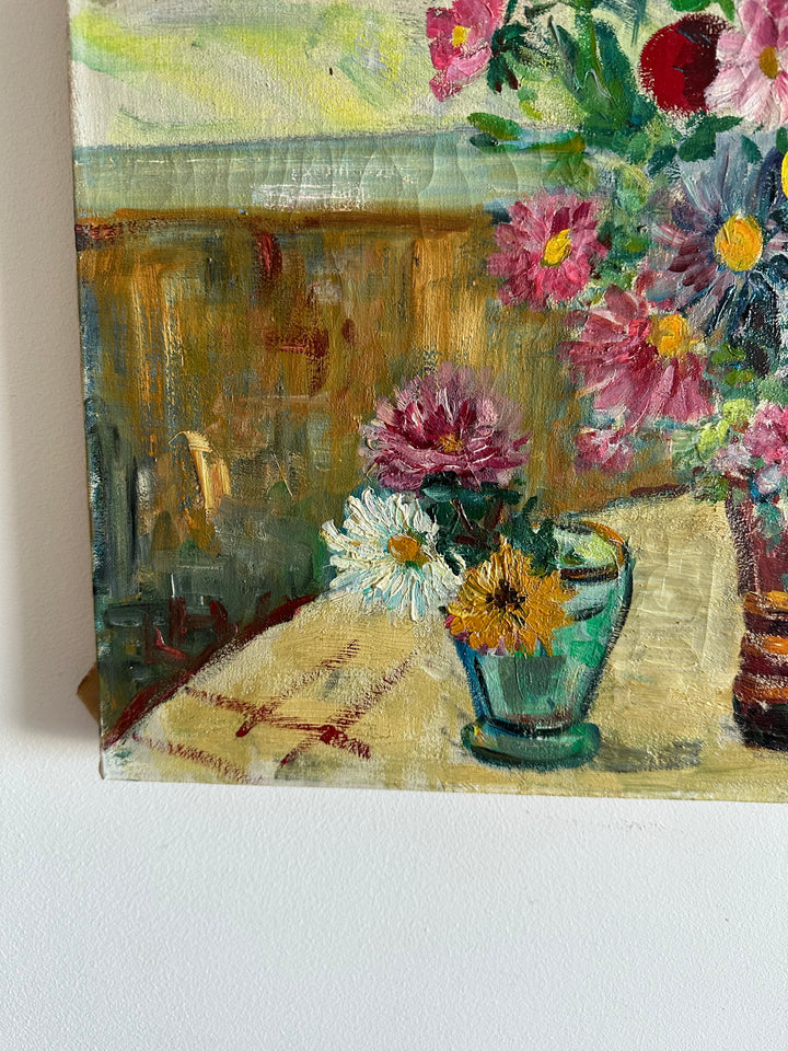 Peinture sur toile bouquet de fleurs posé sur une table