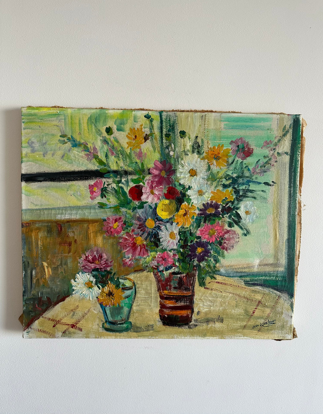 Peinture sur toile bouquet de fleurs posé sur une table