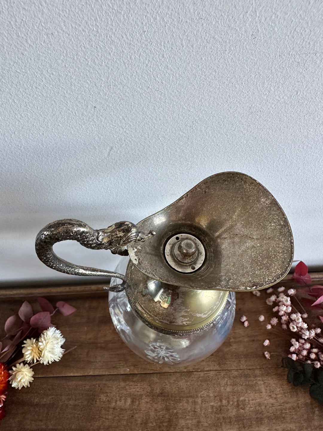 Carafe en verre et métal argenté liqueur de Bologne