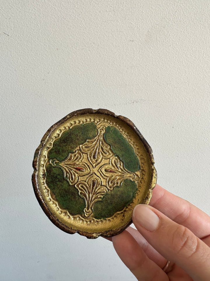 Sous verre en bois florentin or et vert x 6