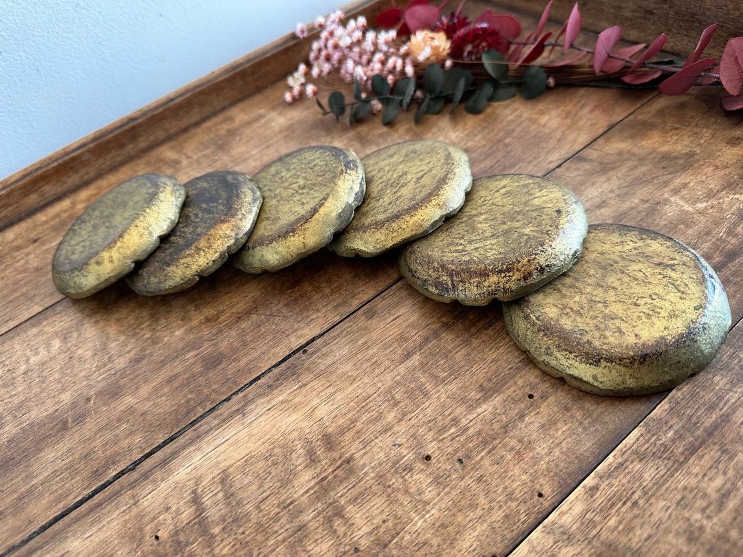 Sous verre en bois florentin or et vert x 6