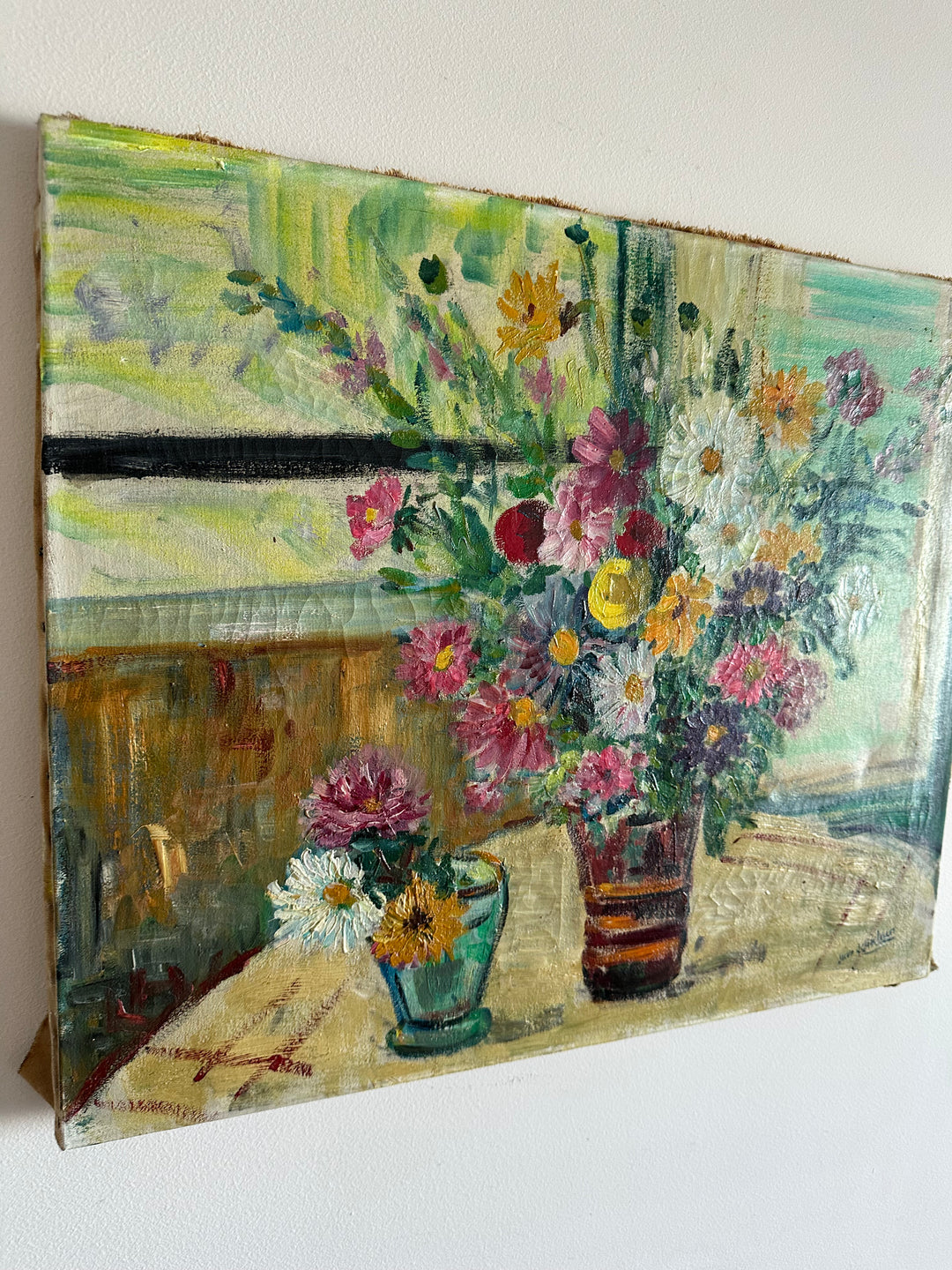 Peinture sur toile bouquet de fleurs posé sur une table