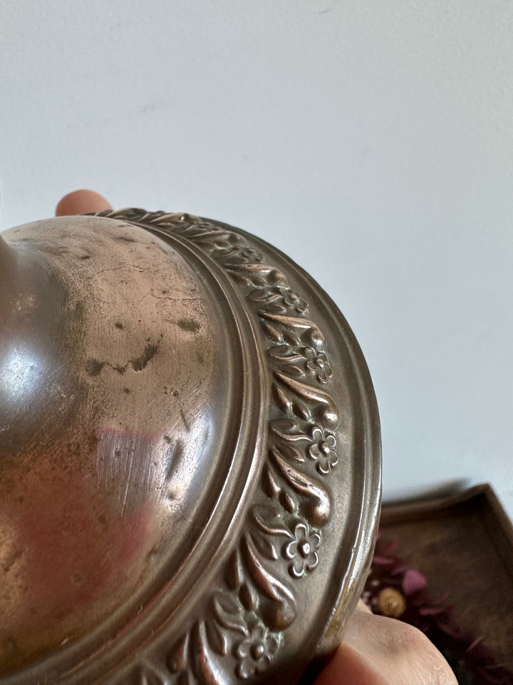 Bougeoir en cuivre et porcelaine peinte à la main 19ème