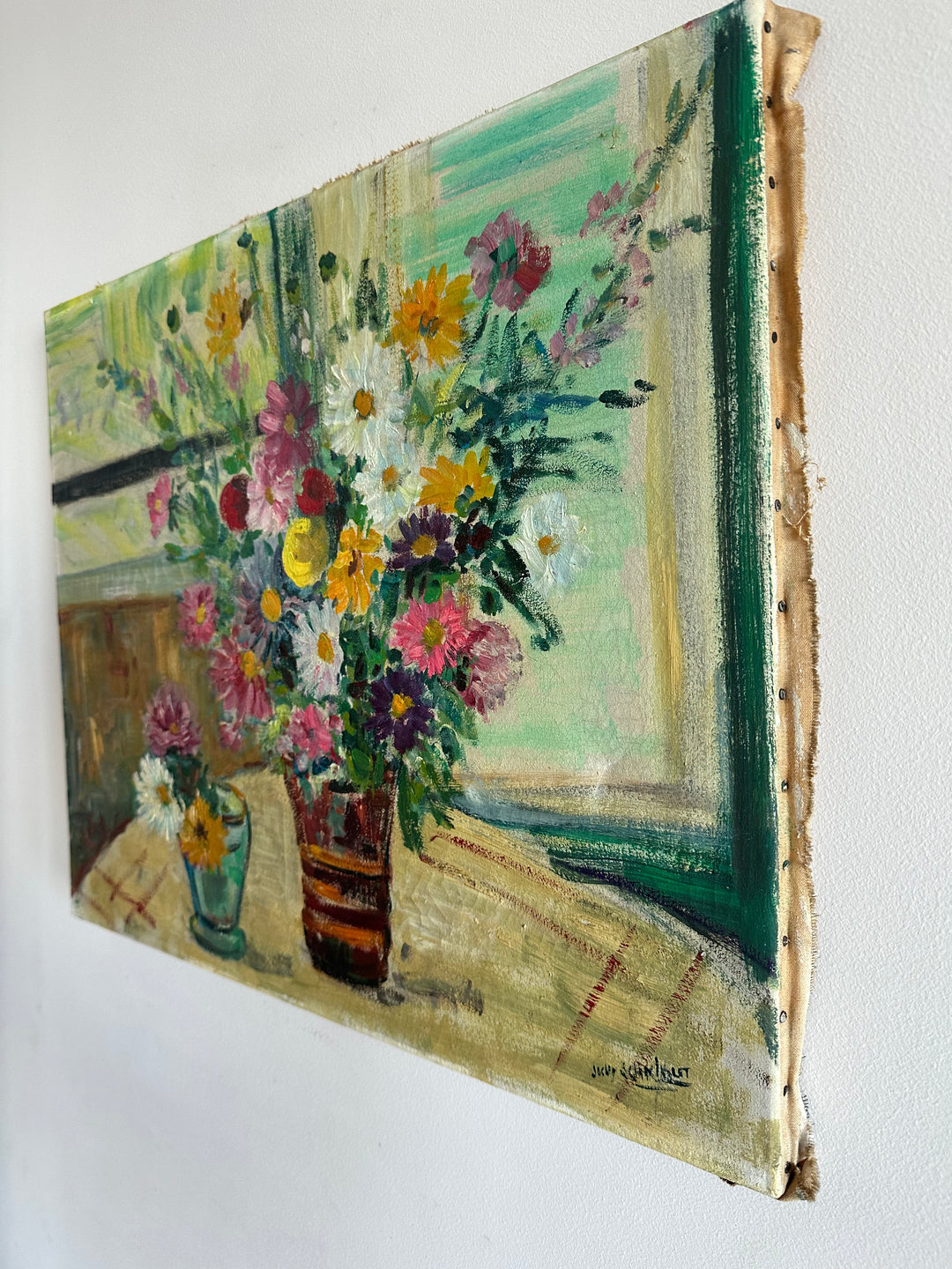 Peinture sur toile bouquet de fleurs posé sur une table