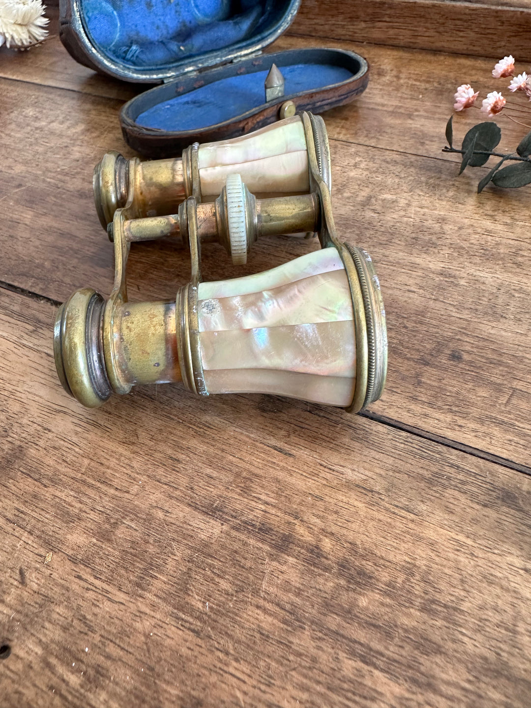 Jumelles en nacre rétractables étui d"origine début XXème