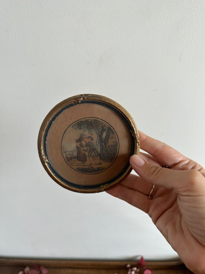Gravure d'époque ronde cadre en bois napoléon III