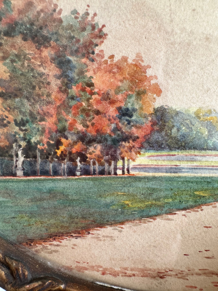 Peinture signée représentant le parc de versailles années 20
