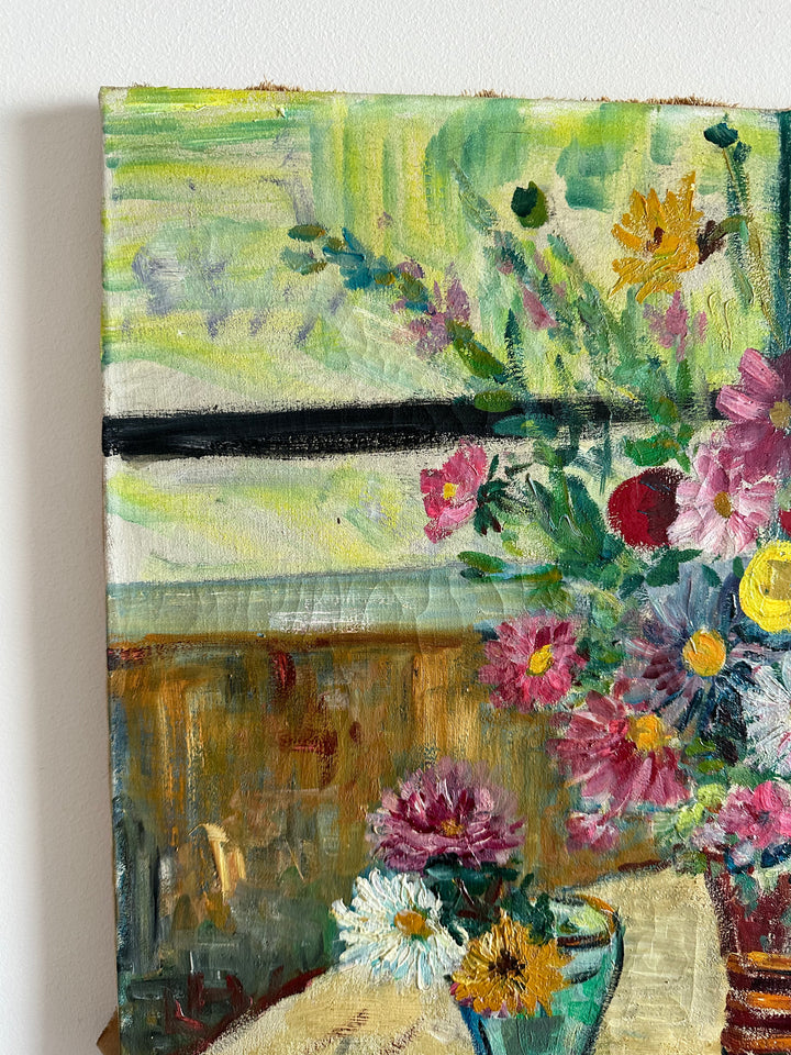 Peinture sur toile bouquet de fleurs posé sur une table