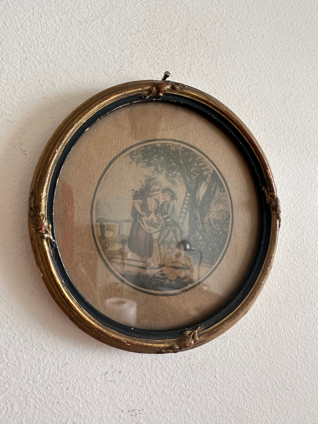 Gravure d'époque ronde cadre en bois napoléon III